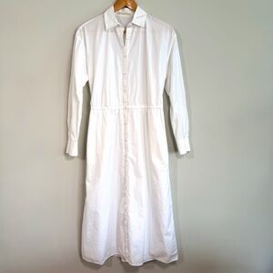 Everlane Classic White Supima Cotton Tie/Cinch Maxi Long Sleeve Dress Size S